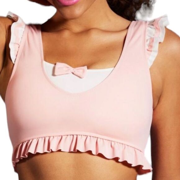 Hot Topic ~ Girls Pink & White Sailor Ruffle Swim Top ~ size XL - Picture 1 of 10